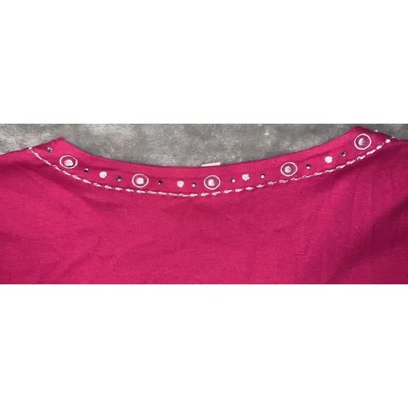 JM Collection Women’s L Beaded Embroidered V Neck Cotton Tunic Top Pink - Picture 11 of 13